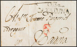 España. Cataluña. Prefilatelia. Sobre . (1825ca). OLOT (GERONA) A BARCELONA. Marca O. 30. / CATALUÑA, En Negro (P.E.5) E - ...-1850 Prephilately