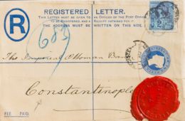 Gran Bretaña, Entero Postal. Sobre Yv 95. 1898. 2 P Ultramar Sobre Entero Postal Certificado De LONDRES A CONSTANTINOPLA - ...-1840 Vorläufer