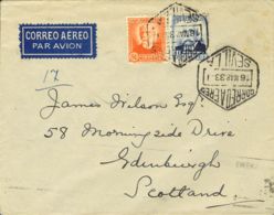 España. República Española Correo Aéreo. Sobre 670, 671. 1933. 40 Cts Y 50 Cts. SEVILLA A EDIMBURGO. MAGNIFICA. - Storia Postale