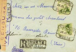 España. República Española Correo Certificado. Sobre 672(2). 1937. 60 Cts Verde Oliva, Dos Sellos. Certificado De HUETE - Lettres & Documents