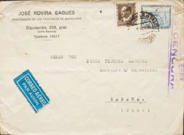 España. República Española Correo Aéreo. Sobre 689, 681. 1936. 2 Pts Azul Y 5 Cts Castaño Negro. BARCELONA A LA HABANA. - Cartas & Documentos