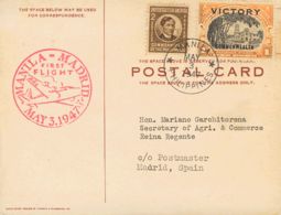 Filipinas, Intervención Norteamericana. Sobre Yv 319, 319G. 1947. 2 Ctvos Sepia Y 1 Peso Naranja Y Negro. Tarjeta Postal - Philippinen