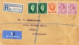 1937 R-Brief Aus Huddersfield Nach Lugano Mit Mischfrankatur, Rückseitig Auch Gerissen - Storia Postale