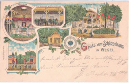 Gruss Vom Schützenhaus In WESEL Rhein Color Litho Gelaufen 5.6.1900 Nach Neuss - Wesel