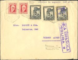 España. República Española Correo Aéreo. Sobre 669(2),770(3). 1937. 30 Cts, Dos Sellos Y 1 Pts, Tres Sellos (uno Defectu - Covers & Documents