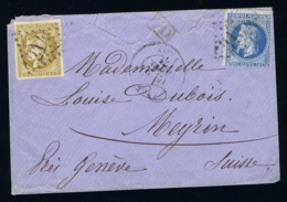 France Cover Early Tranitional Period 1871 Yv 43 + 29 Astra -> Meyrin Suisse  PD In Red  Meyrin Arrival Cancel - 1870 Bordeaux Printing