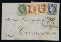 France Complete Letter La Surtaxe D'indemnisation Beziers -> Carcasonne Cachet Numerals Filled Off 19-9-1871 Mixed Stamp - 1870 Belagerung Von Paris