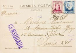España. República Española. Sobre 685, 688. 1938. 25 Cts Carmín Y 50 Cts Azul. Tarjeta Postal Con Sobretasa De 15 Cts De - Covers & Documents