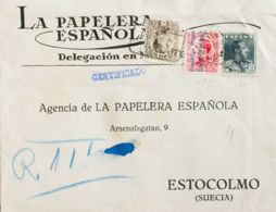 España. República Española Correo Certificado. Sobre 598, 321, 491. 1931. 25 Cts Carmín, 1 Pts Pizarra Y 5 Cts Castaño. - Lettres & Documents