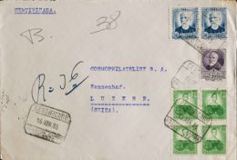 España. República Española Correo Certificado. Sobre 682(4), 688, 666. 1935. 10 Cts Verde, Cuatro Sellos, 50 Cts Azul Y - Briefe U. Dokumente
