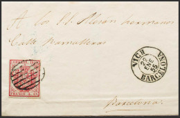 Cataluña. Historia Postal. Sobre 33A. 1855. 4 Cuartos Carmín. VICH A BARCELONA. - Autres & Non Classés