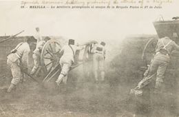 España. Correo / Franquicias Militares. (*). (1909ca). Tarjeta Postal Sin Circular De MELILLA. ARTILLERIA PROTEGIENDO EL - Militaire Vrijstelling Van Portkosten