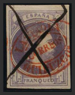 España. Correo Carlista. º158. 1874. 1 Real Violeta. Matasello Mixto LASTAOLA / CORREOS / GUIPUZCOA, En Rojo Y CRUZ DE T - Carlistas