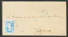 España. Correo Carlista. Sobre 156. 1874. 1 Real Azul. DURANGO (VIZCAYA) A BAYONA (FRANCIA). Al Dorso Tránsito Por Alsas - Carlisti