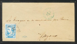 España. Correo Carlista. Sobre 156. 1874. 1 Real Azul. DURANGO (VIZCAYA) A BAYONA (FRANCIA). Al Dorso Tránsito Por Alsas - Carlisti