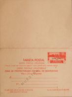 España. Cabo Juby. Entero Postal. (*)EP4M. 1935. 30 Cts + 30 Cts Rojo Sobre Tarjeta Entero Postal, De Ida Y Vuelta. MUES - Cape Juby