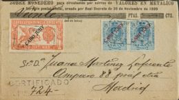 España. Cabo Juby. Sobre 11(2), 18. 1920. 25 Cts Azul, Pareja Y 20 Cts Rojo. Frente De Sobre-Monedero Certificado De CAB - Cape Juby