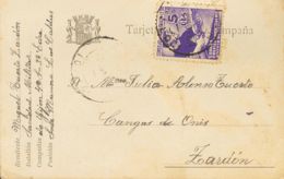 España. Asturias Y León. Sobre 2. 1937. 5 Cts Violeta. Tarjeta Postal De Campaña De LAS CALDAS A ZARDON. MAGNIFICA. - Asturië & Leon