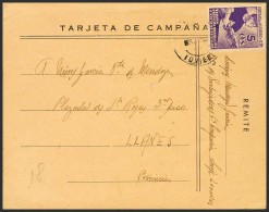 España. Asturias Y León. Sobre 2. 1937. 5 Cts Violeta. Tarjeta Postal De Campaña De LUGONES A LLANES. MAGNIFICA Y RARA. - Asturië & Leon