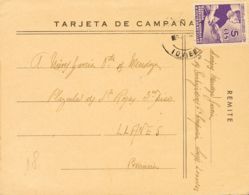 España. Asturias Y León. Sobre 2. 1937. 5 Cts Violeta. Tarjeta Postal De Campaña De LUGONES A LLANES. MAGNIFICA Y RARA. - Asturië & Leon