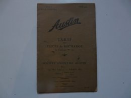 VIEUX PAPIERS - CATALOGUE (12 Pages) : AUSTIN - Tarif Des Pièces De Rechange - Matériel Et Accessoires