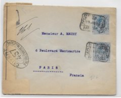 1918 - ENVELOPPE RECOMMANDEE De BARCELONA (ESPAGNE) Avec CENSURE FRANCAISE ! => PARIS - CACHETS CIRE AU DOS - Lettres & Documents