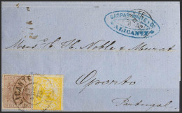 España. I República. Sobre 143, 153. 1875. 10 Cts Y 2 Cts ALICANTE  A OPORTO (PORTUGAL). Matasello ALICANTE / (9). MAGNI - Covers & Documents