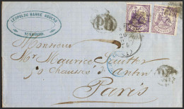 España. I República. Sobre 148(2). 1874. 40 Cts Violeta, Dos Sellos. MADRID A PARIS (FRANCIA). Doble Porte. MAGNIFICA E - Storia Postale