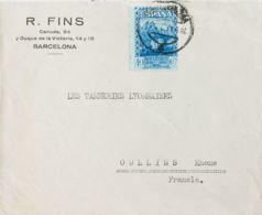 España. República Española. Sobre 644. 1931. 40 Cts Azul. BARCELONA A OULLINS (FRANCIA). MAGNIFICA Y RARA. - Covers & Documents