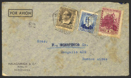 España. República Española Correo Aéreo. Sobre 681,688,771. 1936. 5 Cts, 50 Cts Y 4 Pts. BARCELONA A BUENOS AIRES. Matas - Cartas & Documentos