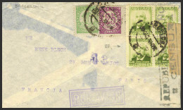 España. República Española Correo Aéreo. Sobre 672(4),746,748. 1938. 5 Cts, 25 Cts Y 60 Cts, Bloque De Cuatro. BARCELONA - Briefe U. Dokumente