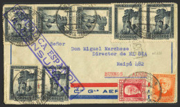 España. República Española Correo Aéreo. Sobre 770(7),669,671. 1938. Dirigido A BUENOS AIRES. 30 Cts, 50 Cts Y 1 Pts, Tr - Cartas & Documentos