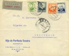 España. República Española Correo Aéreo. Sobre 664, 651, 670, 671. 1933. 10 Cts, 15 Cts, 40 Cts Y 50 Cts. GANDIA A ESTOC - Covers & Documents