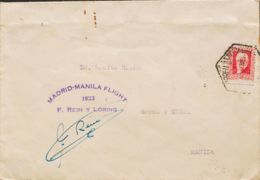 España. República Española Correo Aéreo. Sobre 669. 1933. 30 Cts Carmín. Correo Aéreo De MADRID A MANILA. En El Frente M - Cartas & Documentos