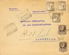 España. República Española Correo Certificado. Sobre 680(3), 663(2). 1935. 30 Cts Castaño, Tres Sellos Y 5 Cts Castaño, - Covers & Documents