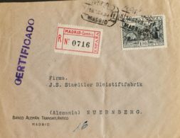 España. República Española Correo Certificado. Sobre 693. 1935. 1 Pts Pizarra. Certificado De MADRID A NUREMBERG (ALEMAN - Cartas & Documentos