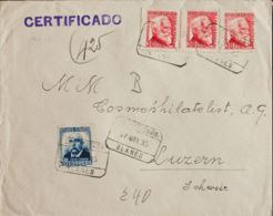 España. República Española Correo Certificado. Sobre 670, 686(3). 1935. 40 Cts Azul Y 30 Cts Carmín, Tres Sellos. Certif - Covers & Documents