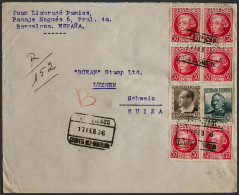 España. República Española Correo Certificado. Sobre 681, 683, 687(6). 1936. 5 Cts, 15 Cts Y 30 Cts Carmín, Seis Sellos. - Covers & Documents