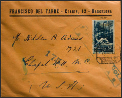 España. República Española Correo Certificado. Sobre 774. 1938. 1'25 Pts Azul. Certificado De BARCELONA A CHAFIEL HILL ( - Covers & Documents