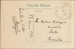 España. Río De Oro. Sobre 56MP. 1910. 10 Cts Verde Sobre Borde De Hoja. Tarjeta Postal De RIO DE ORO A LA CORUÑA. Matase - Rio De Oro