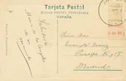 España. Río De Oro. Sobre 56MP. 1910. 10 Cts Verde Sobre Borde De Hoja. Tarjeta Postal De RIO DE ORO A MADRID. Matasello - Rio De Oro