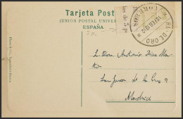 España. Río De Oro. Sobre 56MP. 1910. 10 Cts Verde Sobre Borde De Hoja. Tarjeta Postal De RIO DE ORO A MADRID. Matasello - Rio De Oro