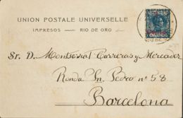 España. Río De Oro. Sobre 59. 1911. 2 Cts Sobre 4 Pts Azul. Tarjeta Postal De La SOCIEDAD FILATELICA CATALANA De RIO DE - Rio De Oro