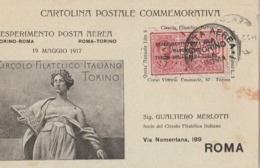 Cartolina Postale Commemorativa - Esperimento Posta Aerea Torino - Roma Exp. N.1 Soprastampato Del 20/05/1917 - Marcophilie (Avions)