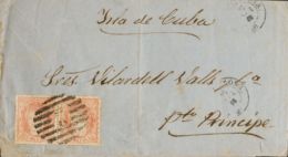 España. Gobierno Provisional. Sobre 108(2). 1870. 100 Mils Castaño Rojo, Dos Sellos. BARCELONA A PUERTO PRINCIPE (CUBA). - Storia Postale