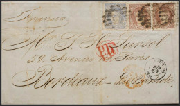 España. Gobierno Provisional. Sobre 107, 109(2). 1870. 50 Mils Ultramar Y 200 Mils Castaño, Dos Sellos. BILBAO A BURDEOS - Storia Postale