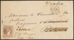 España. Gobierno Provisional. Sobre 109. 1870. 200 Mils Castaño. MADRID A BOLONIA (ITALIA), Reexpedida A SIENA. Tarifa D - Cartas & Documentos