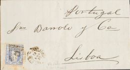 España. Gobierno Provisional. Sobre 107. 1872. 50 Mils Ultramar. CASTILLEJOS (HUELVA) A LISBOA (PORTUGAL), Circulada Vía - Lettres & Documents