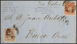 España. Gobierno Provisional. Sobre 108, 109. 1870. 100 Mils Castaño Rojo Y 200 Mils Castaño. CADIZ A BUENOS AIRES (ARGE - Storia Postale