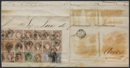 España. Gobierno Provisional. Sobre 107(2), 109(15), 110. (1870ca). 50 Mils Ultramar, Dos Sellos, 200 Mils Castaño, Quin - Storia Postale